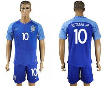 Brazil #10 Neymar Jr Blue Soccer Country Jersey