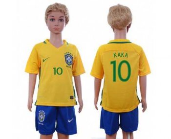 Brazil #10 Kaka Home Kid Soccer Country Jersey