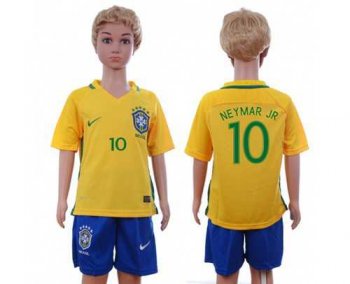 Brazil #10 Neymar Jr Home Kid Soccer Country Jersey