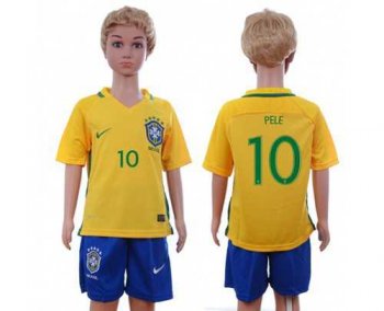 Brazil #10 Pele Home Kid Soccer Country Jersey