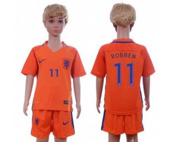 Holland #11 Robben Home Kid Soccer Country Jersey