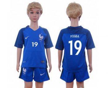 France #19 Pogba Home Kid Soccer Country Jersey