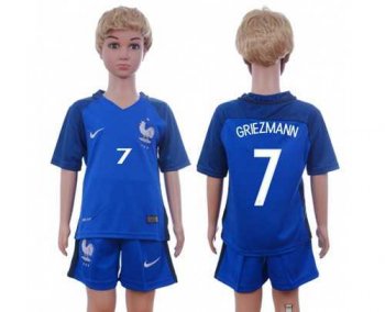 France #7 Griezmann Home Kid Soccer Country Jersey