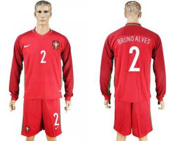 Portugal #2 Bruno Alves Home Long Sleeves Soccer Country Jersey