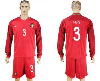 Portugal #3 Pepe Home Long Sleeves Soccer Country Jersey