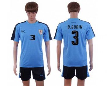 Uruguay #3 D.Godin Home Soccer Country Jersey