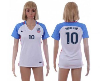 Women's USA #10 Diskerud Home Soccer Country Jersey