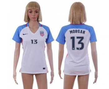 Women's USA #13 Morgan Home Soccer Country Jersey