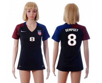 Women's USA #8 Dempsey Away Soccer Country Jersey