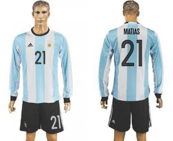 Argentina #21 Matias Home Long Sleeves Soccer Country Jersey