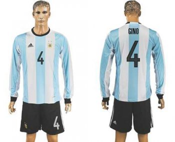 Argentina #4 Gino Home Long Sleeves Soccer Country Jersey