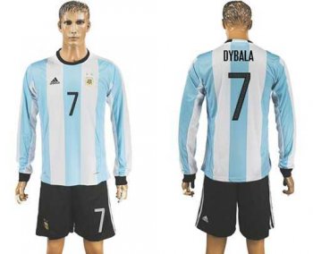 Argentina #7 Dybala Home Long Sleeves Soccer Country Jersey