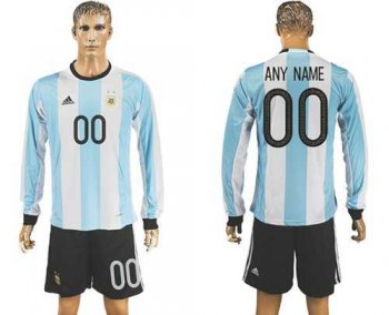 Argentina Personalized Home Long Sleeve Soccer Country Jersey