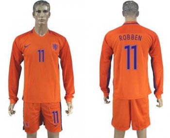 Holland #11 Robben Home Long Sleeves Soccer Country Jersey