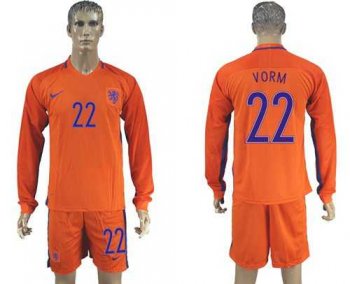 Holland #22 Vorm Home Long Sleeves Soccer Country Jersey