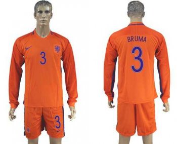 Holland #3 Bruma Home Long Sleeves Soccer Country Jersey