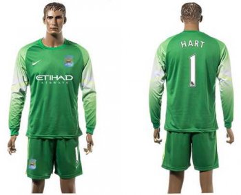 Manchester City #1 Hart Green Goalkeeper Long Sleeves Soccer Club Jersey