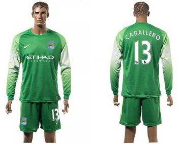 Manchester City #13 Caballero Green Goalkeeper Long Sleeves Soccer Club Jersey