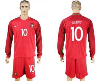 Portugal #10 Danny Home Long Sleeves Soccer Country Jersey