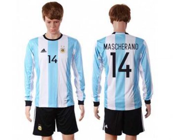 Argentina #14 Mascherano Home Long Sleeves Soccer Country Jersey