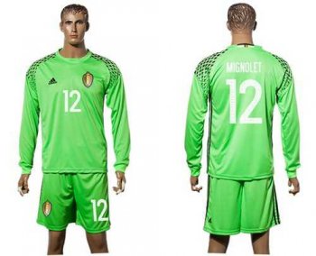 Belgium #12 Mignolet Green Goalkeeper Long Sleeves Soccer Country Jersey