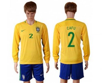 Brazil #2 Cafu Home Long Sleeves Soccer Country Jersey