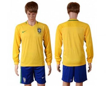 Brazil Blank Home Long Sleeves Soccer Country Jersey