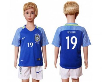 Brazil #19 Willian Away Kid Soccer Country Jersey