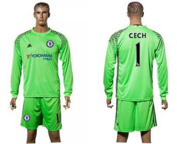 Chelsea #1 Cech Green Goalkeeper Long Sleeves Soccer Club Jersey