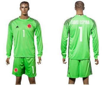 Colombia #1 David Ospina Green Goalkeeper Long Sleeves Soccer Country Jersey