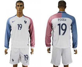 France #19 Pogba Away Long Sleeves Soccer Country Jersey