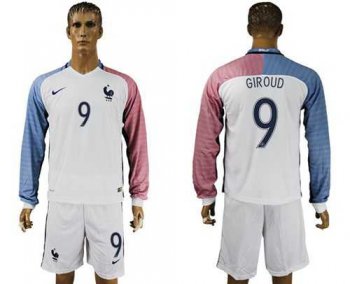 France #9 Giroud Away Long Sleeves Soccer Country Jersey