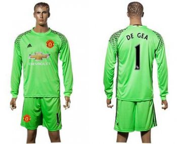 Manchester United #1 De Gea Green Goalkeeper Long Sleeves Soccer Club Jersey