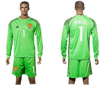 Russia #1 Akinfeev Green Goalkeeper Long Sleeves Soccer Country Jersey