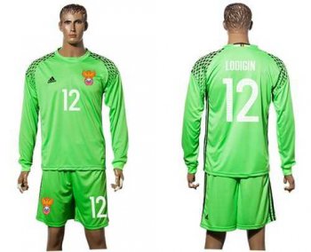 Russia #12 Lodigin Green Goalkeeper Long Sleeves Soccer Country Jersey