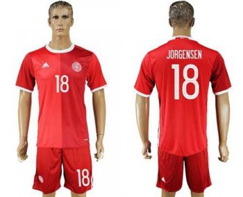 Danmark #18 Jorgensen Red Home Soccer Country Jersey