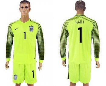 England #1 Hart Green Long Sleeves Goalkeeper Soccer Country Jersey