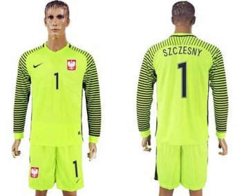 Poland #1 Szczesny Green Long Sleeves Goalkeeper Soccer Country Jersey