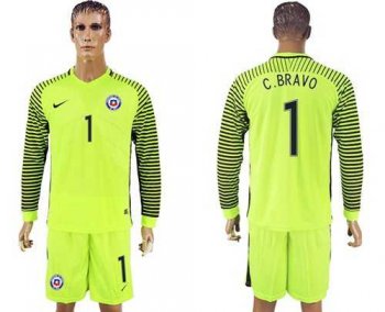 Chile #1 C.Bravo Green Long Sleeves Goalkeeper Soccer Country Jersey