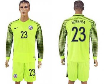 Chile #23 Herrera Green Long Sleeves Goalkeeper Soccer Country Jersey