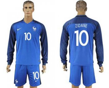 France #10 Zidane Home Long Sleeves Soccer Country Jersey