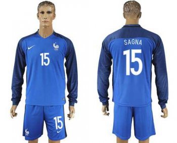 France #15 Sagna Home Long Sleeves Soccer Country Jersey