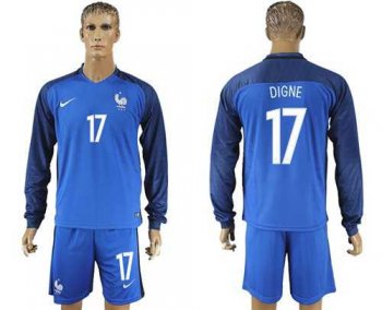 France #17 Digne Home Long Sleeves Soccer Country Jersey