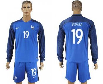 France #19 Pogba Home Long Sleeves Soccer Country Jersey