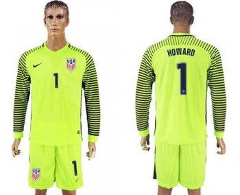 USA #1 Howard Green Long Sleeves Goalkeeper Soccer Country Jersey