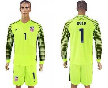 USA #1 Solo Green Long Sleeves Goalkeeper Soccer Country Jersey