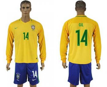 Brazil #14 GIL Home Long Sleeves Soccer Country Jersey