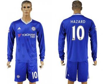 Chelsea #10 Hazard Home Long Sleeves Soccer Club Jersey