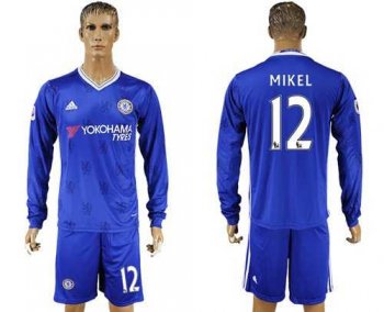 Chelsea #12 Mikel Home Long Sleeves Soccer Club Jersey