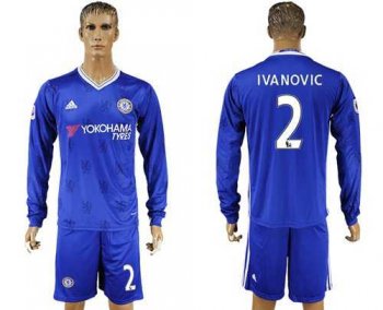 Chelsea #2 Ivanovic Home Long Sleeves Soccer Club Jersey